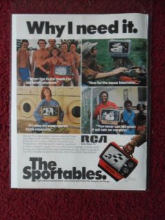 1976 Print Ad RCA SPORTABLES Portable TV ~ High Performance Black