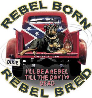 Dixie TShirt Rebel Born Rebel Bred Pitbull Hunting General Lee Redneck