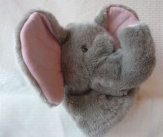 ELEPHANT HEAD Plush Hand PUPPET Gray Grey Pink Big Ear