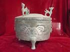 Chinese bronze big round pot antique Carved designs Exquisite Curio