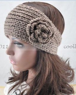 Cap Hand Knit Crochet Cute Flower Winter Headband black 
