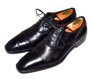 MASSIMO DUTTI Black Leather Cap Toe Dress Shoes OXFORDS Mens EURO 44