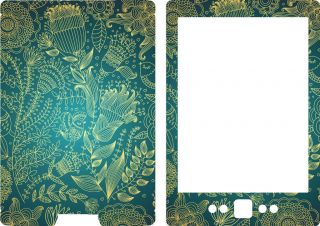 New Kindle 4 Ebook Skin Cover Vinyl Sticker Blue Gold Pattern 2011