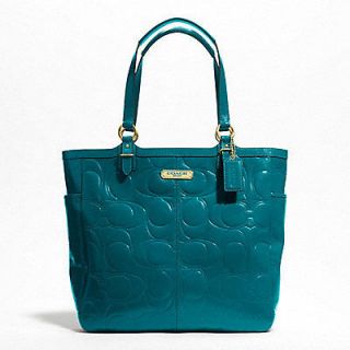 COACH   GALLERY EMBOSSED PATENT TOTE *Peacock*