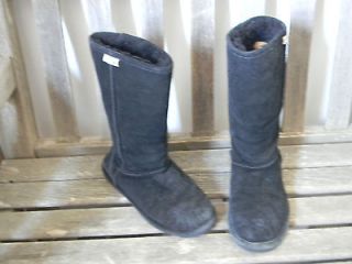 BEARPAW Emma Sheepskin Lined Leather 12in BOOTS Blk Size 8 NICE
