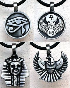 Egypt Egyptian Charm Amulet Pewter Pendant w Choker