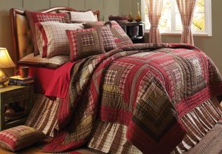 VICTORIAN HEART TACOMA LODGE COUNTRY WINE QUEEN 5 PC QUILT SET BED IN