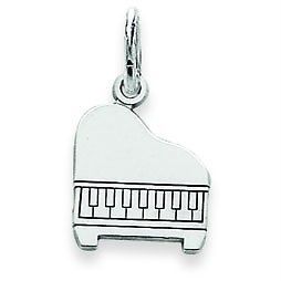 14K White Gold Polished Baby Grand Piano Solid Fancy Charm Pendant For