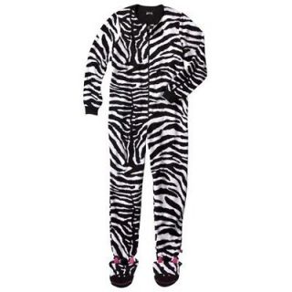 NWT Adult Womens Med Nick & Nora Zebra Footed Pajamas SOFT High