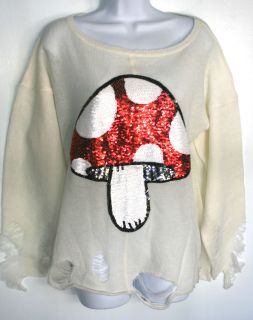 Wildfox Couture White Label FAIRYLAND MUSHROOM Lennon Sweater in Cream