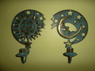 Brass and Verdigris Sun and Moon Sconces