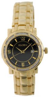 Elgin FG1998 Mens Gold Plated Crystals Bezel Watch