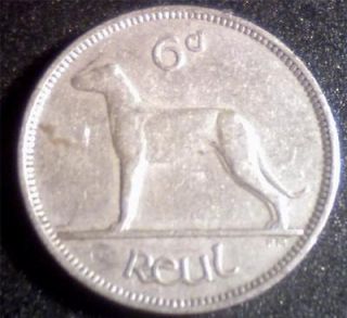 Ireland 1952 Sixpence 6d Wolfhound Irish Coin RARE DATE Only 800k made