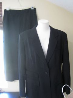 AKA Eddie Bauer Black Wool Blazer Jacket Skirt Suit Set 16p