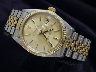 MENS 2TONE 18K GOLD/STAINLESS ROLEX DATEJUST DATE WATCH