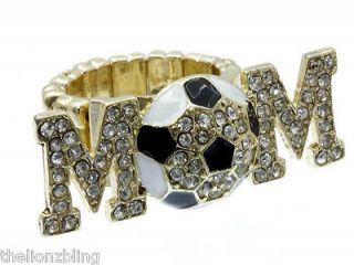 Hip Hop Bling Ring for Mom Gold Soccer Mom Ring w/ Clear Crystal