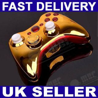 MODDED XBOX 360 RED & CHROME GOLD WIRELESS CONTROLLER SHELL CASE MOD