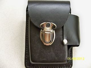  thick black leather, hard shell, cigarette case with lighter pouch