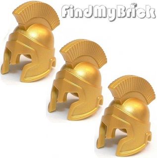 Minifig Poseidon Spartan Helmet   Metallic Gold  Lot of 3 NEW 7985