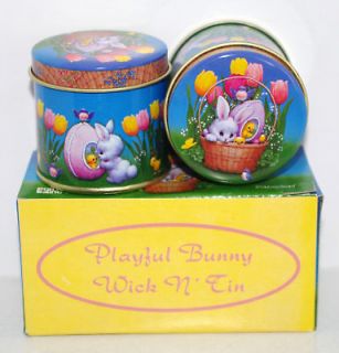 Lot of 2 Easter Bunny Rabbit Candle Tins in Box