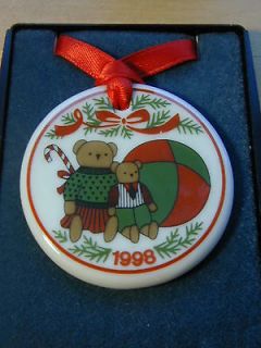 1998 Porsgrund Porcelain Teddy Bear Pendant ~ Necklace or Ornament