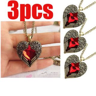 3pcs Wholesale Retro Red Heart Necklace Pendant Carved Angel Wing New