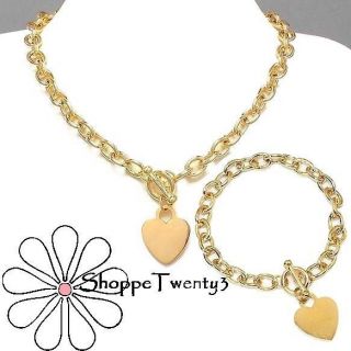 Gold Heart Toggle Necklace Large Link Chain Designer Inspired New