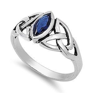 Sterling Silver Blue Sapphire CZ Ring Irish Celtic Knot Design Band