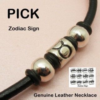 Men Women Boy ZODIAC Sign Charms & Genuine 3mm Leather Choker NECKLACE