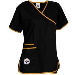 Pittsburgh Steelers Ladies NFL Mock Wrap Scrub Top   Black