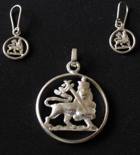 ETHIOPIAN AFRICAN SILVER LION OF JUDAH NECKLACE PENDENT WITH MATCHING