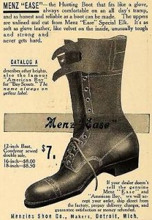 1911 Ad Menz Ease Hunting Boot Elk Leather Menzies Shoe   ORIGINAL