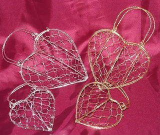 Wire Mesh Heart Basket / Bag Gold or Silver Fill with Flowers