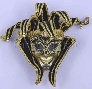 Black and Gold Jester Venetian Mask