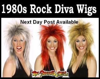 70s 1980s Rock Diva Wigs Tina Mullet Silver Red Ginger
