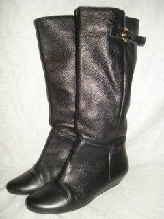 New Steven by Steve Madden INTYCE Black Leather Riding Wedge Boot Sz