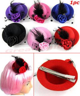 Ladys Mini Feather Rose Top Hat Cap Lace fascinator Hair Clip Costume