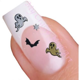 Gold, SIlver and Black Halloween Nail Stickers, Decals, Art, Ghost