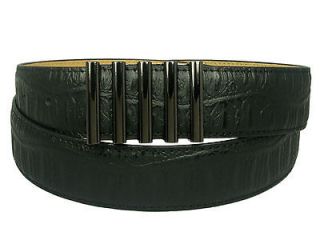 Italy Dress Belt Black Croc Print Leather Gunmetal Buckle 34