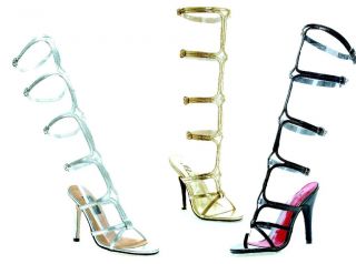 High Strap Up Gladiator Sandals with 5 Heels Black Gold or Silver