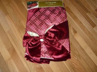 Country Living 48 Round Tree Skirt Burgundy Bow and Plaid Accents