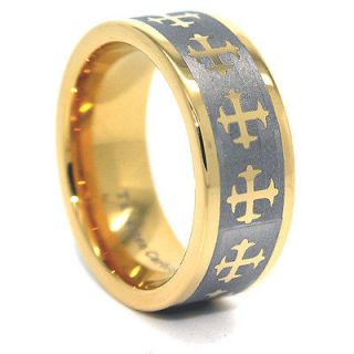 8mm 18k Gothic Cross Unisex Tungsten Wedding Band Engagement Ring