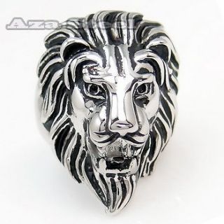 Black Silver Stainless Steel Lion King Ring Size 9, 10, 11, 12, 13, 14