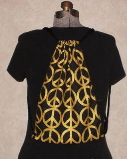 Gold Glitter Peace Sign Ladies Cotton Backpack/Purse Motorcycle Riding