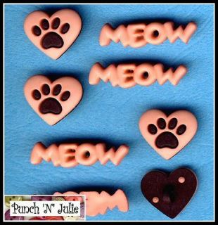 PEACH PAW HEARTS & MEOW   Cat Kitten Kitty Pet Animal Buttons