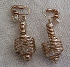 Gorgeous Vintage CORO Signed Faux Pearls in Spiral Cage Dangle Clip