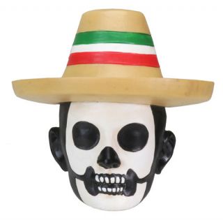 New Day of the Dead Black & White Mexican Mask Sombrero Skull