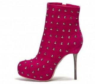 Woman’s Studded High Heel Dressy Platform Ankle Boots Pink Spike