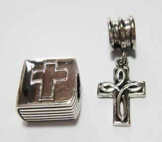 Genuine 925 Sterling Silver Cross & Holy Bible Charm Beads. Rhona