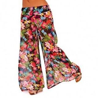 Womens Boho Floral Sheer Palazzo Beach Trousers/Cover Up Sizes 8 10 12